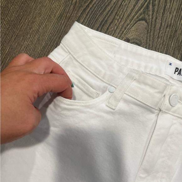Paige Hoxton Straight Ankle Jeans Ruffled Hem Denim Stretch Crisp White Size 28 - Picture 5 of 11